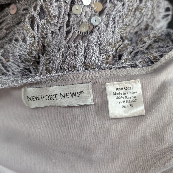 Vintage 90s y2k Newport News Gray Maxi Dress Crochet Beachy Fairycore Sequins M - Picture 8 of 11